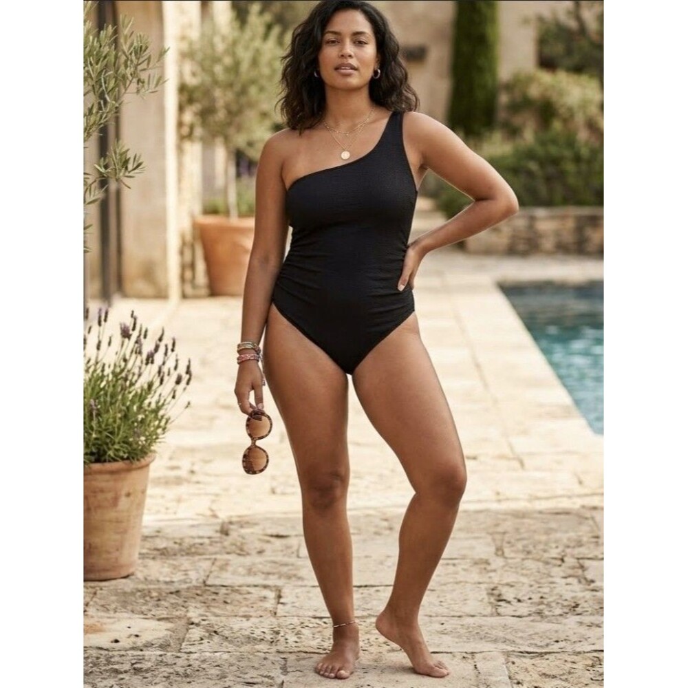 Summer Mac Swimsuit Women Size Large One Shoulder Strap Black Travel Beach NWT